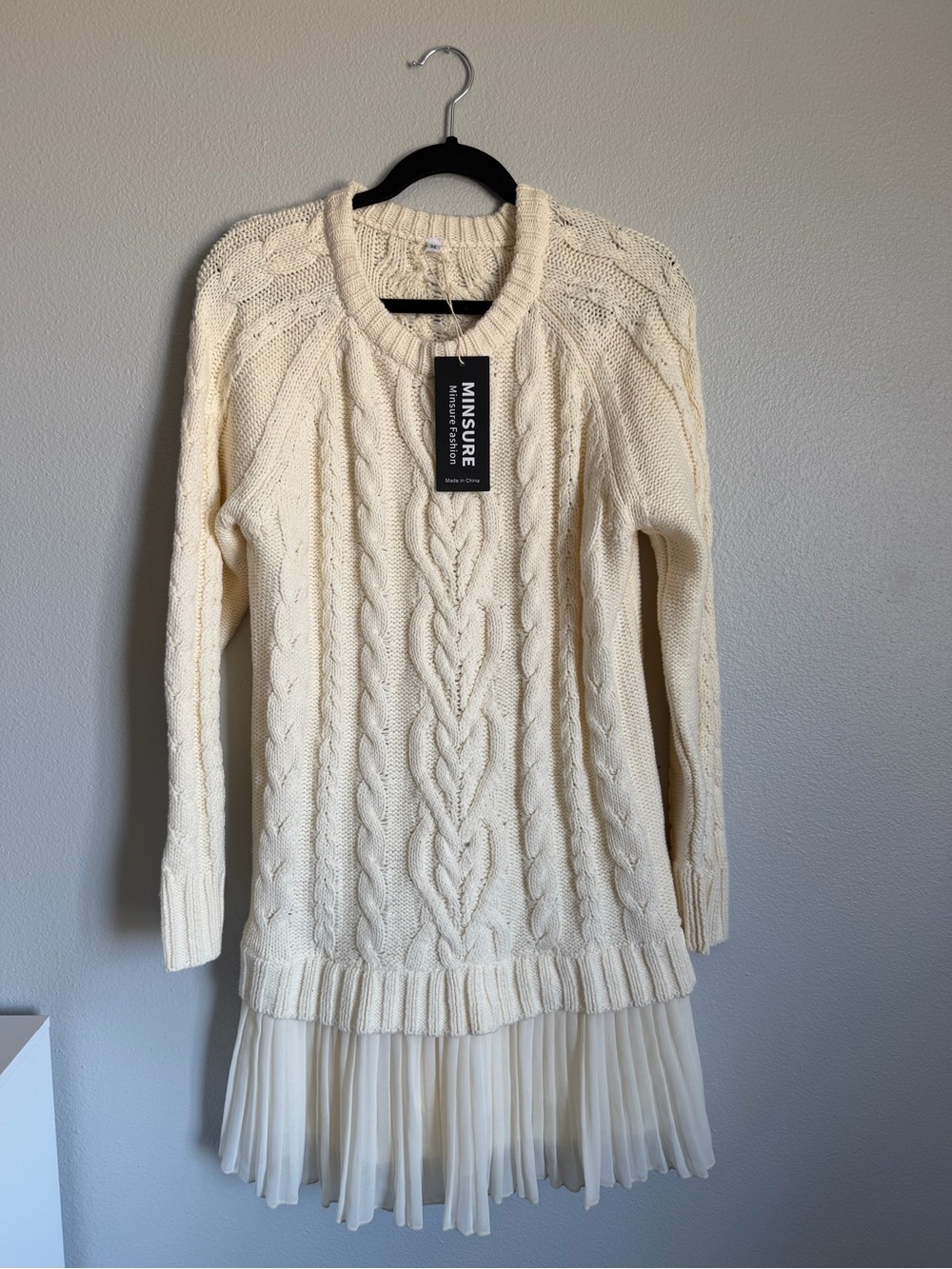 Minsure Cream Cable Knit Sweater Dress